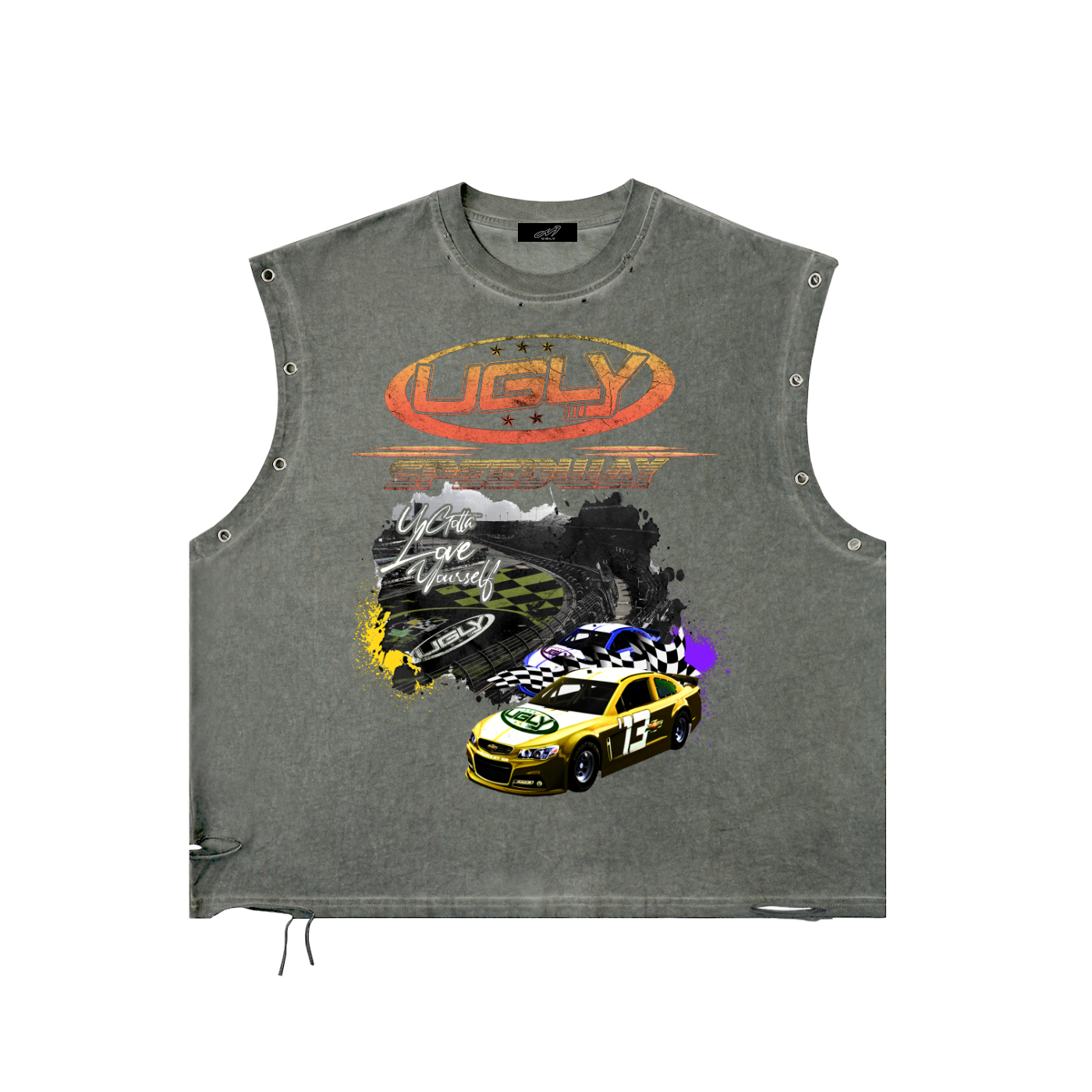 GRAY DISTRESSED UGLY SPEEDWAY TANK TOP MENS